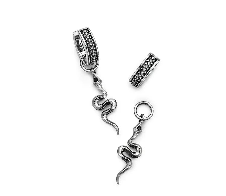 Sterling Silver Serpent Drop Earrings for Bikers - view 2