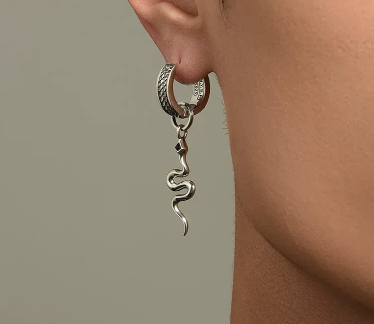 Sterling Silver Serpent Drop Earrings for Bikers - view 3