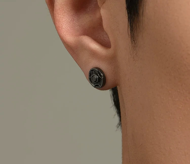 Sterling Silver Barbell Hoop Earrings for Bikers - view 2