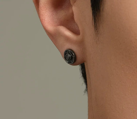 Sterling Silver Barbell Hoop Earrings for Bikers - view 2