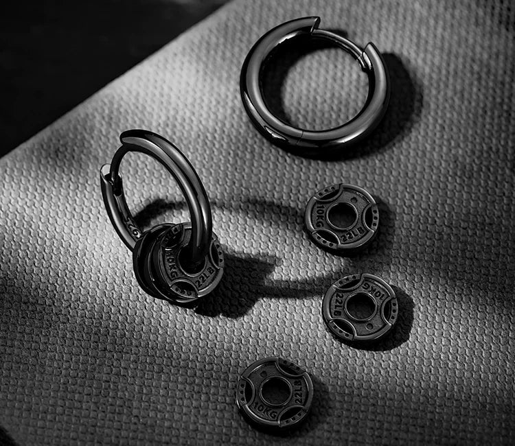 Sterling Silver Barbell Drop Earrings for Bikers - view 3