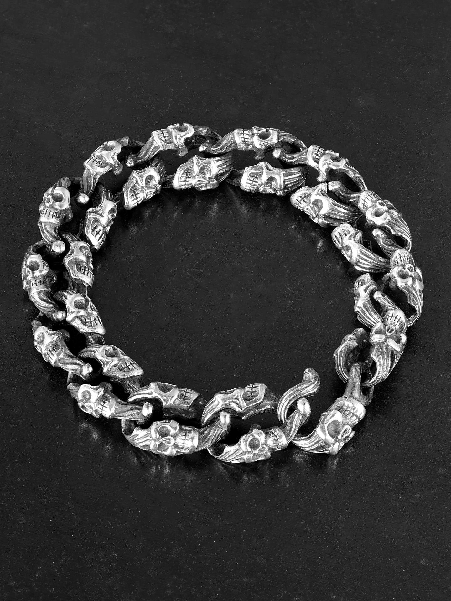 Flower Demon Skull 925 Silver Biker Bracelet product view 1