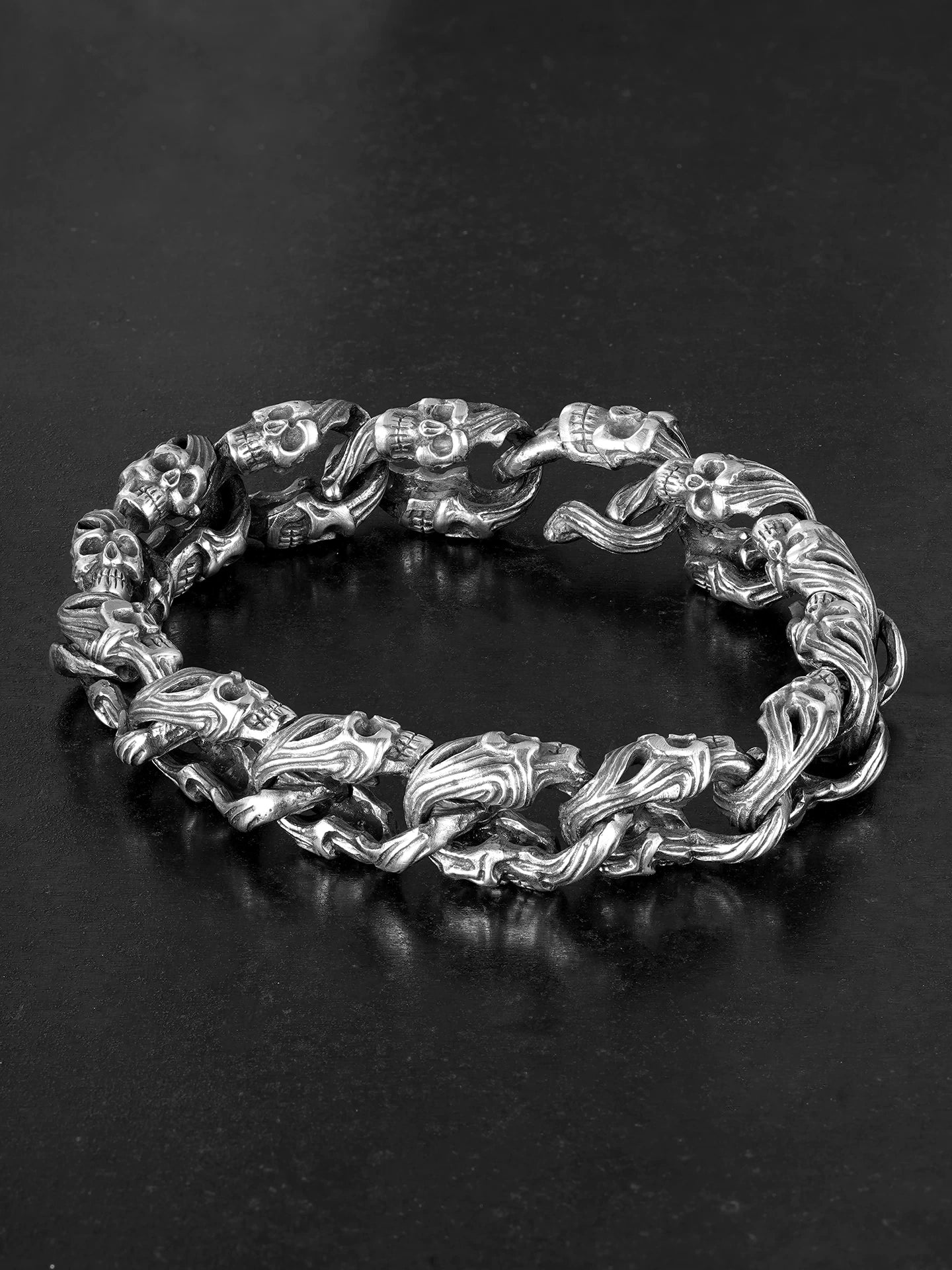Flower Demon Skull 925 Silver Biker Bracelet product view 2