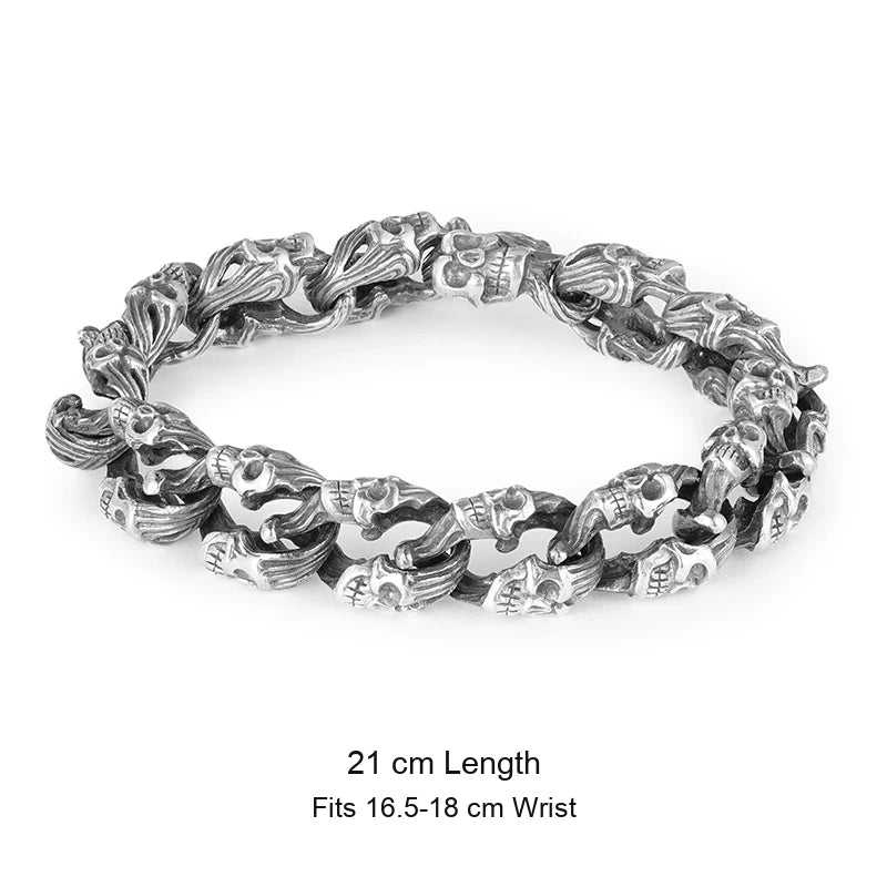 Flower Demon Skull 925 Silver Biker Bracelet size option 2