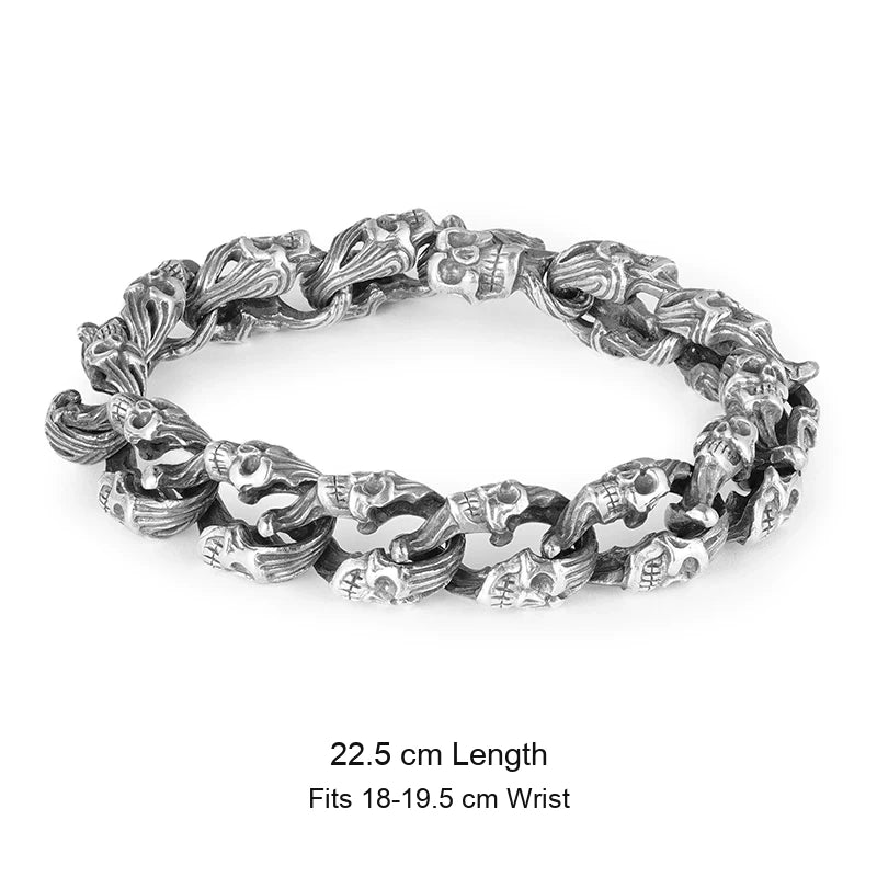 Flower Demon Skull 925 Silver Biker Bracelet size option 3