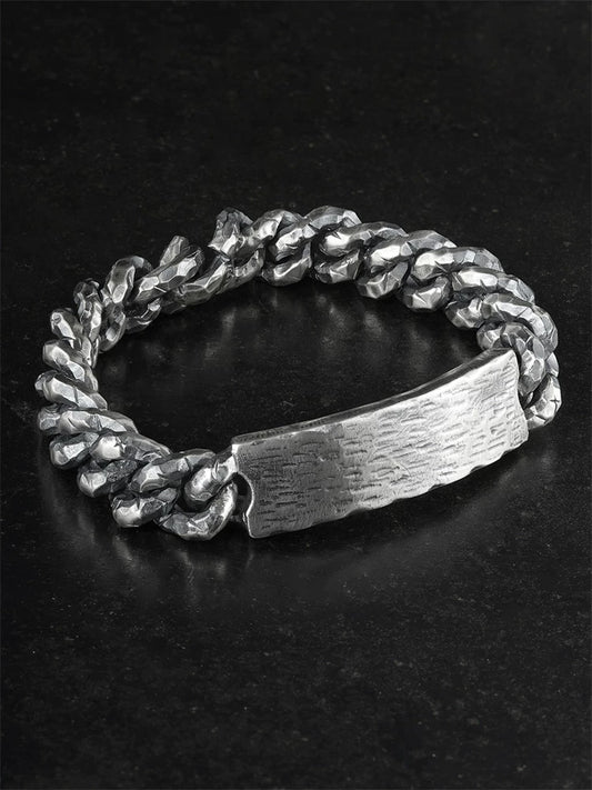 Hammered ID Plate 925 Sterling Silver Biker Bracelet product view 1