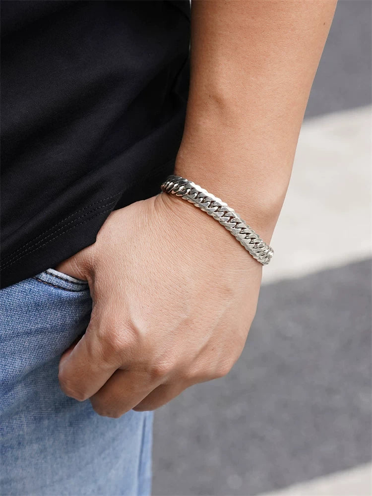 10mm Double Ring Cuban 925 Silver Bracelet product view 4