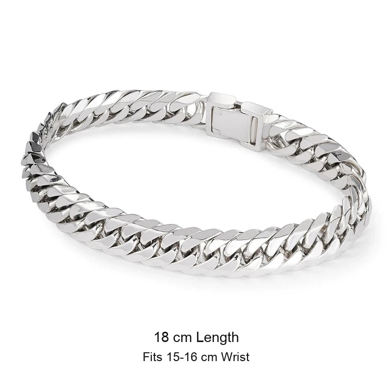 10mm Double Ring Cuban 925 Silver Bracelet size option 1