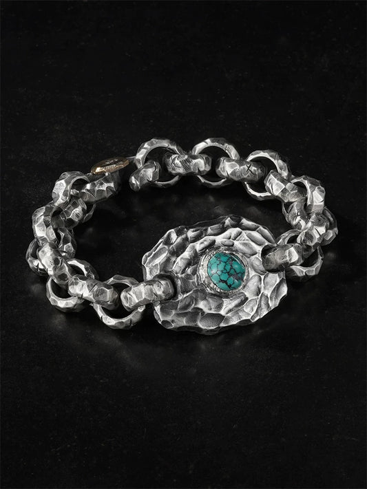 Turquoise Engraved 925 Silver Biker Bracelet product view 1