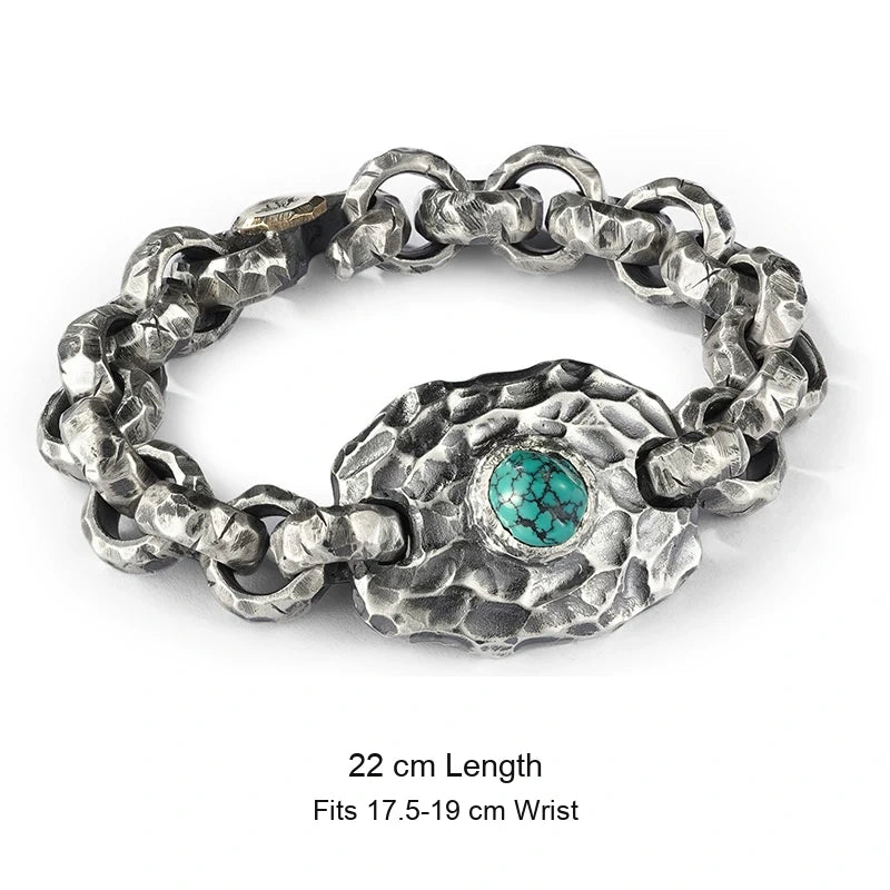 Turquoise Engraved 925 Silver Biker Bracelet size option 2