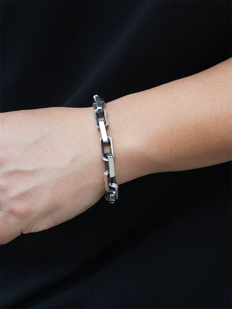 Square Hidden Clasp 925 Silver Cuban Bracelet product view 5