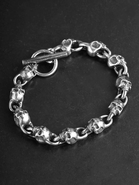 Solid Skull Link 925 Sterling Silver Biker Bracelet product view 1