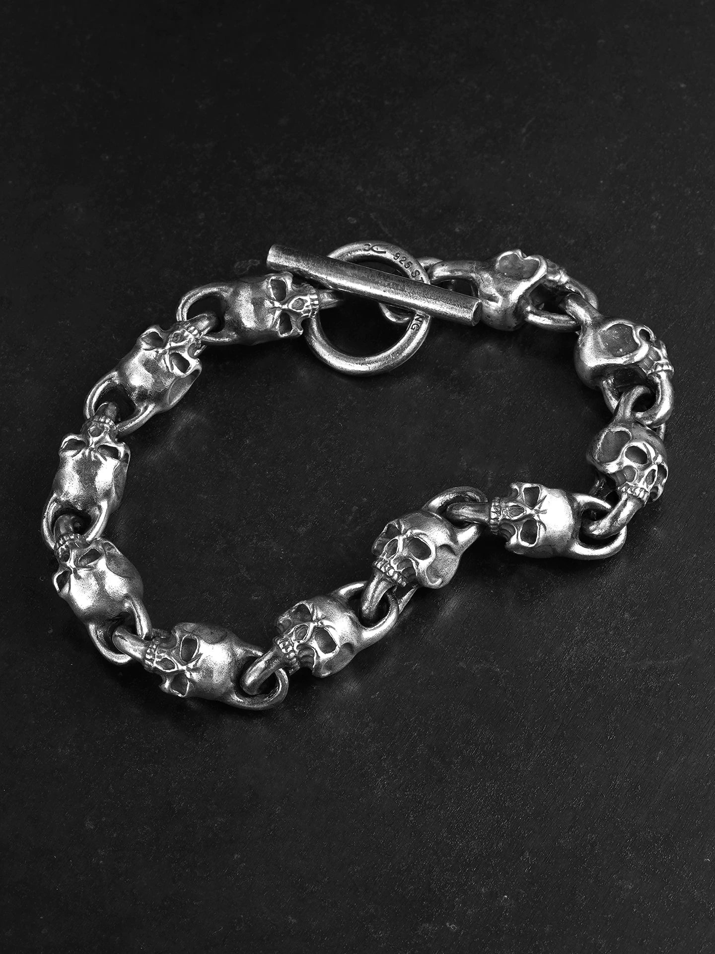 Solid Skull Link 925 Sterling Silver Biker Bracelet product view 2