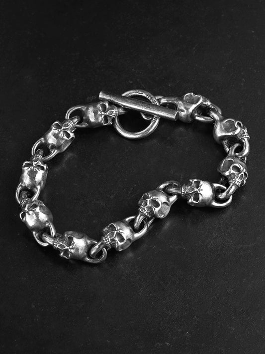 Solid Skull Link 925 Sterling Silver Biker Bracelet product view 2