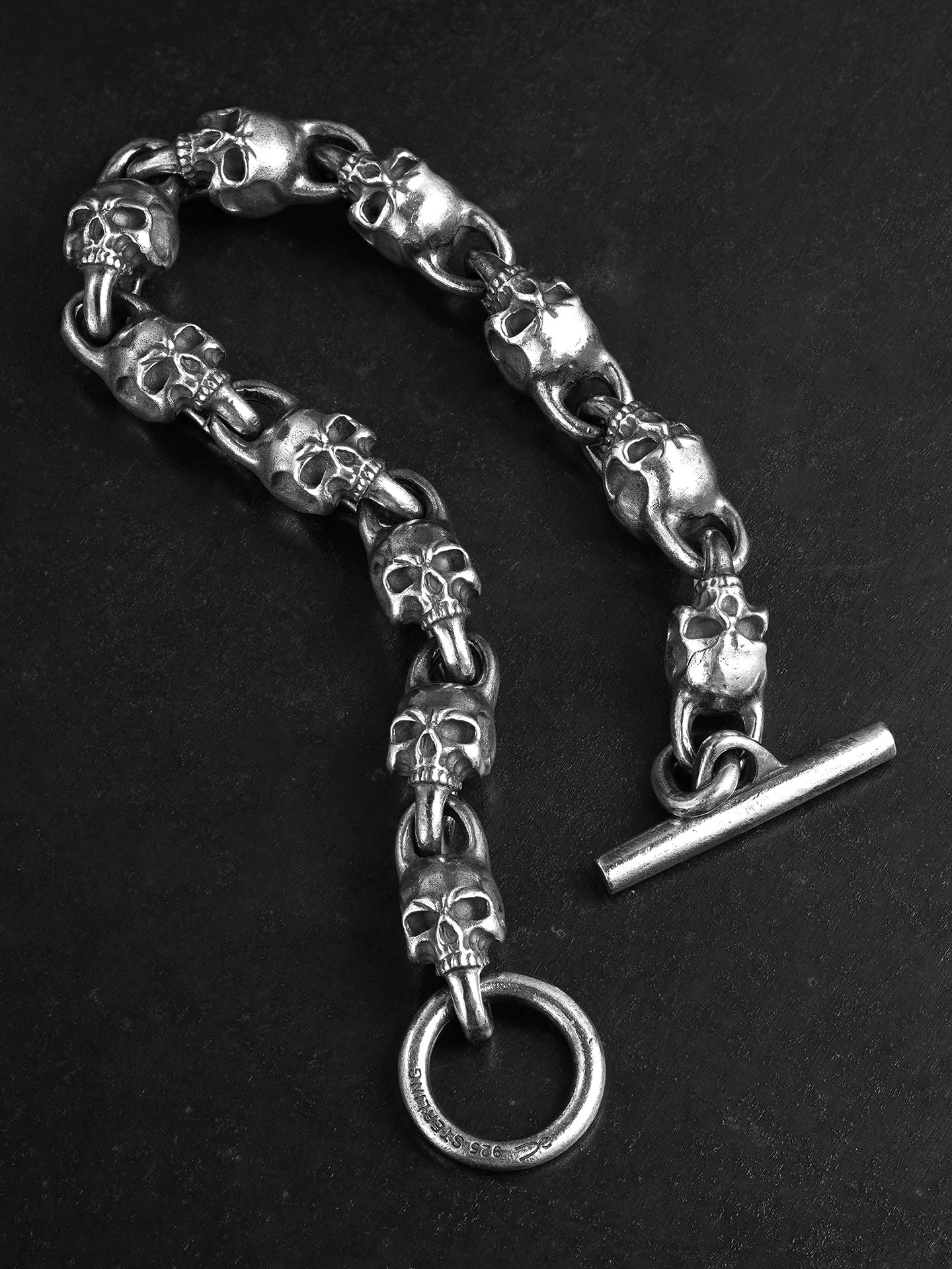 Solid Skull Link 925 Sterling Silver Biker Bracelet product view 3