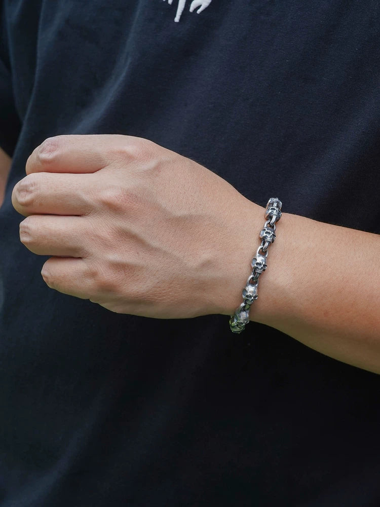 Solid Skull Link 925 Sterling Silver Biker Bracelet product view 4