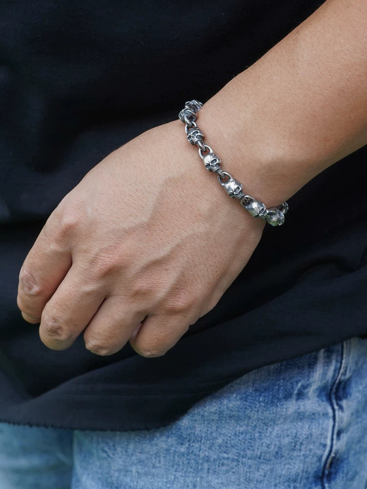 Solid Skull Link 925 Sterling Silver Biker Bracelet product view 5