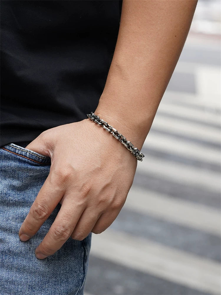 8.5mm Angular Link 925 Sterling Silver Bracelet product view 3