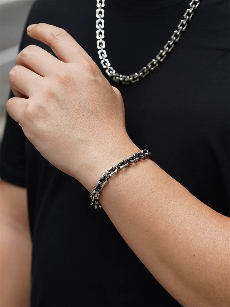 8.5mm Angular Link 925 Sterling Silver Bracelet product view 4
