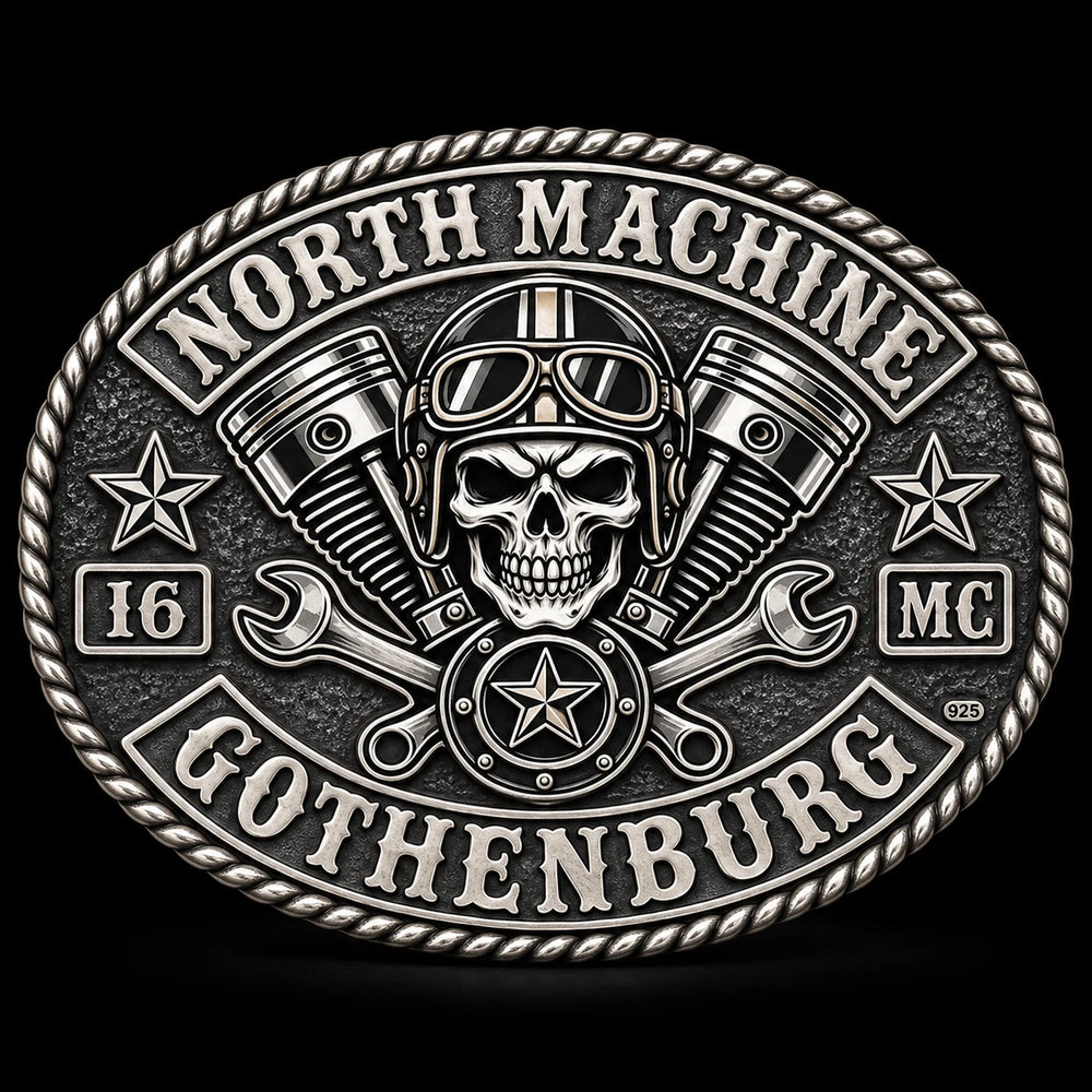 925 Sterling Silver custom motorcycle club belt buckle