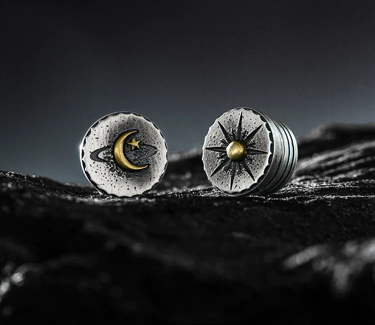 Sterling Silver Sun Moon & Stars Clip-On Earrings for Bikers - view 1