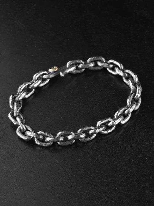 8.5mm Hammered Round Link 925 Silver Bracelet product view 2