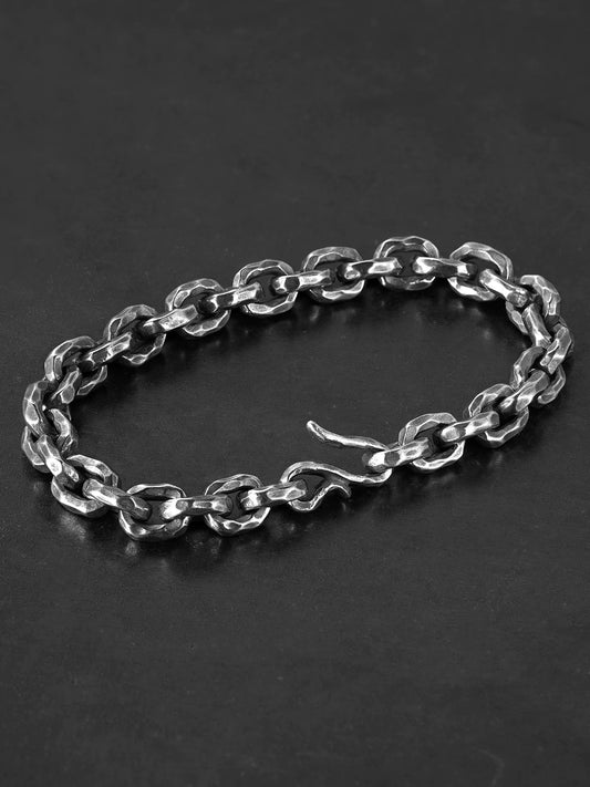 Hammered Link 925 Sterling Silver Biker Bracelet product view 1