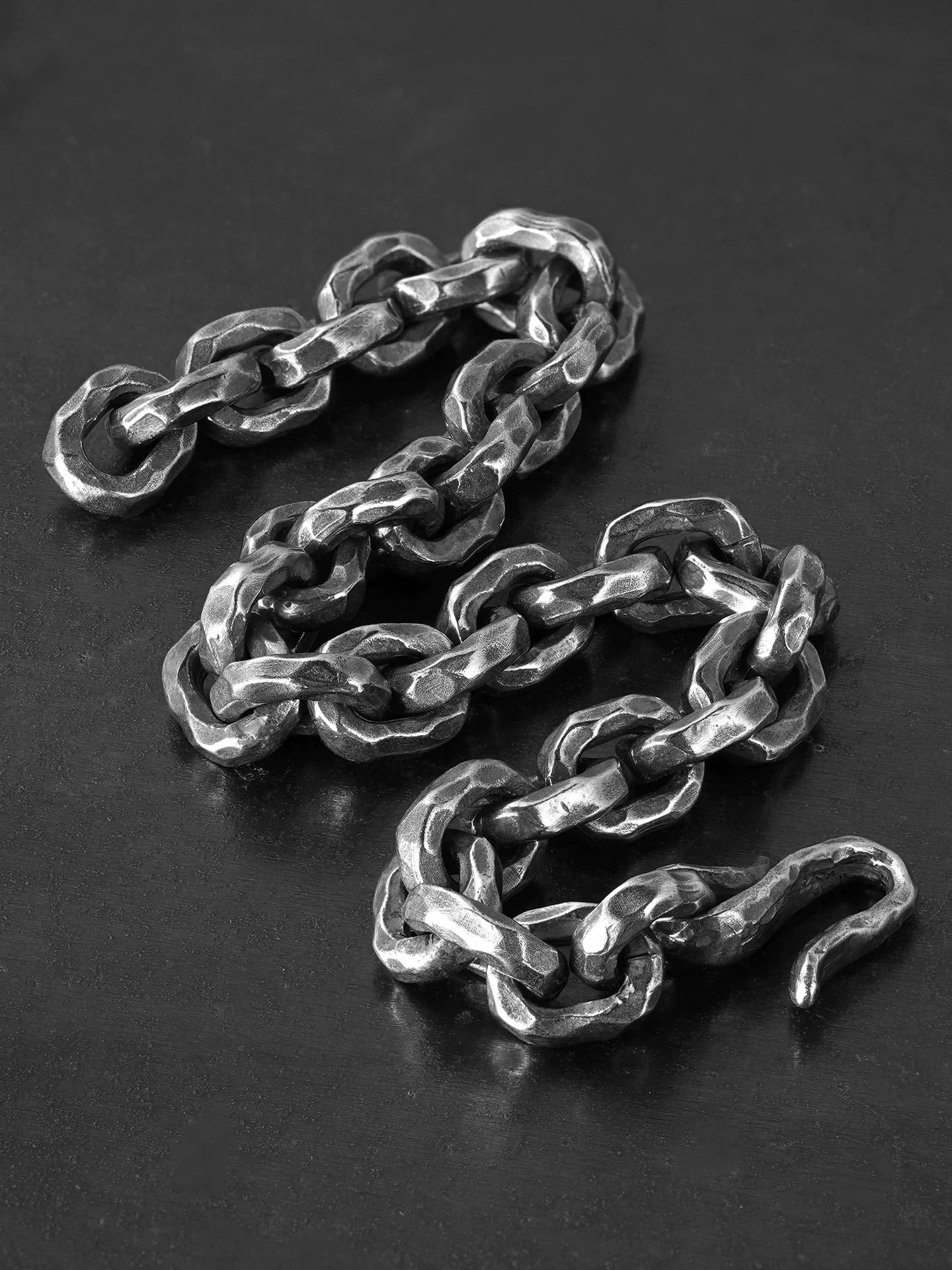 Hammered Link 925 Sterling Silver Biker Bracelet product view 2