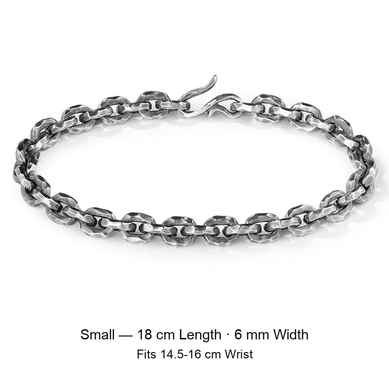 Hammered Link 925 Sterling Silver Biker Bracelet size option 1
