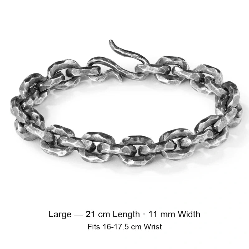 Hammered Link 925 Sterling Silver Biker Bracelet size option 10
