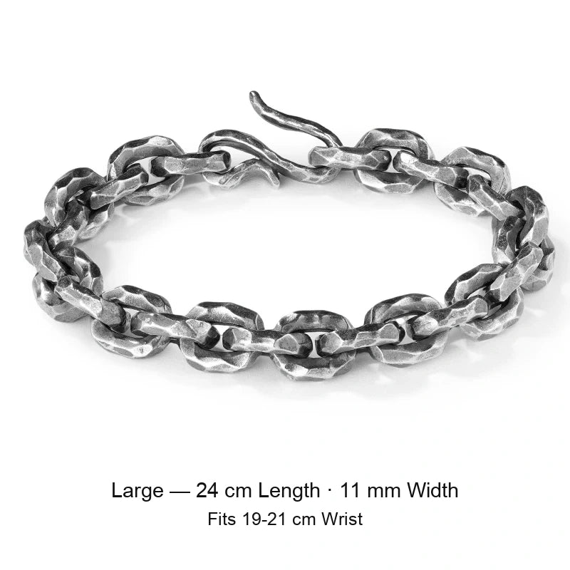 Hammered Link 925 Sterling Silver Biker Bracelet size option 12