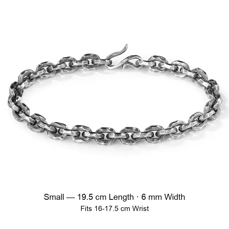 Hammered Link 925 Sterling Silver Biker Bracelet size option 2