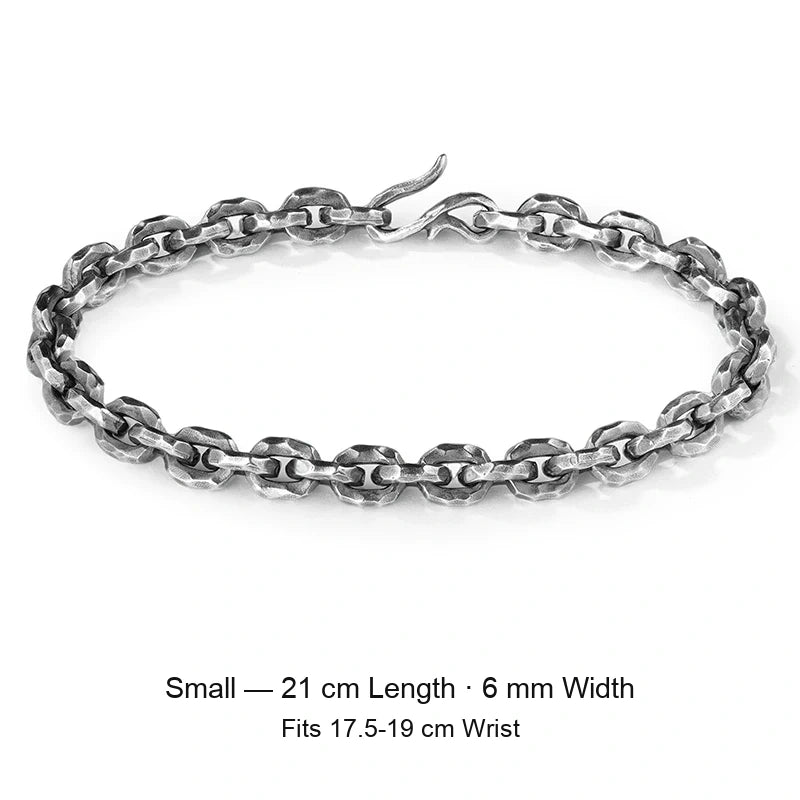 Hammered Link 925 Sterling Silver Biker Bracelet size option 3