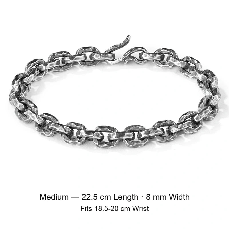Hammered Link 925 Sterling Silver Biker Bracelet size option 8