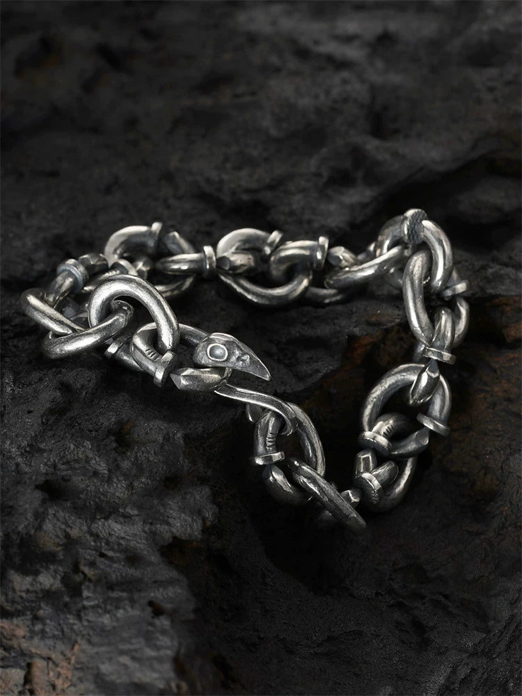 Phoenix Head Nail 925 Sterling Silver Biker Bracelet product view 2