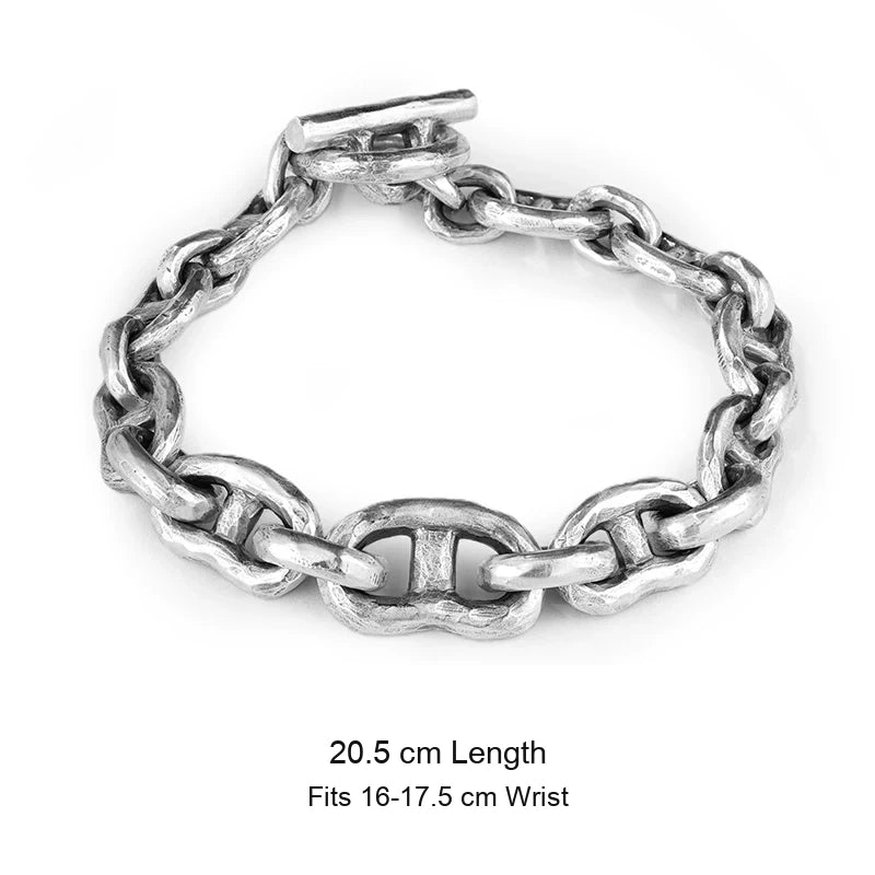 Hand-Hammered Anchor Link 925 Silver Biker Bracelet size option 2