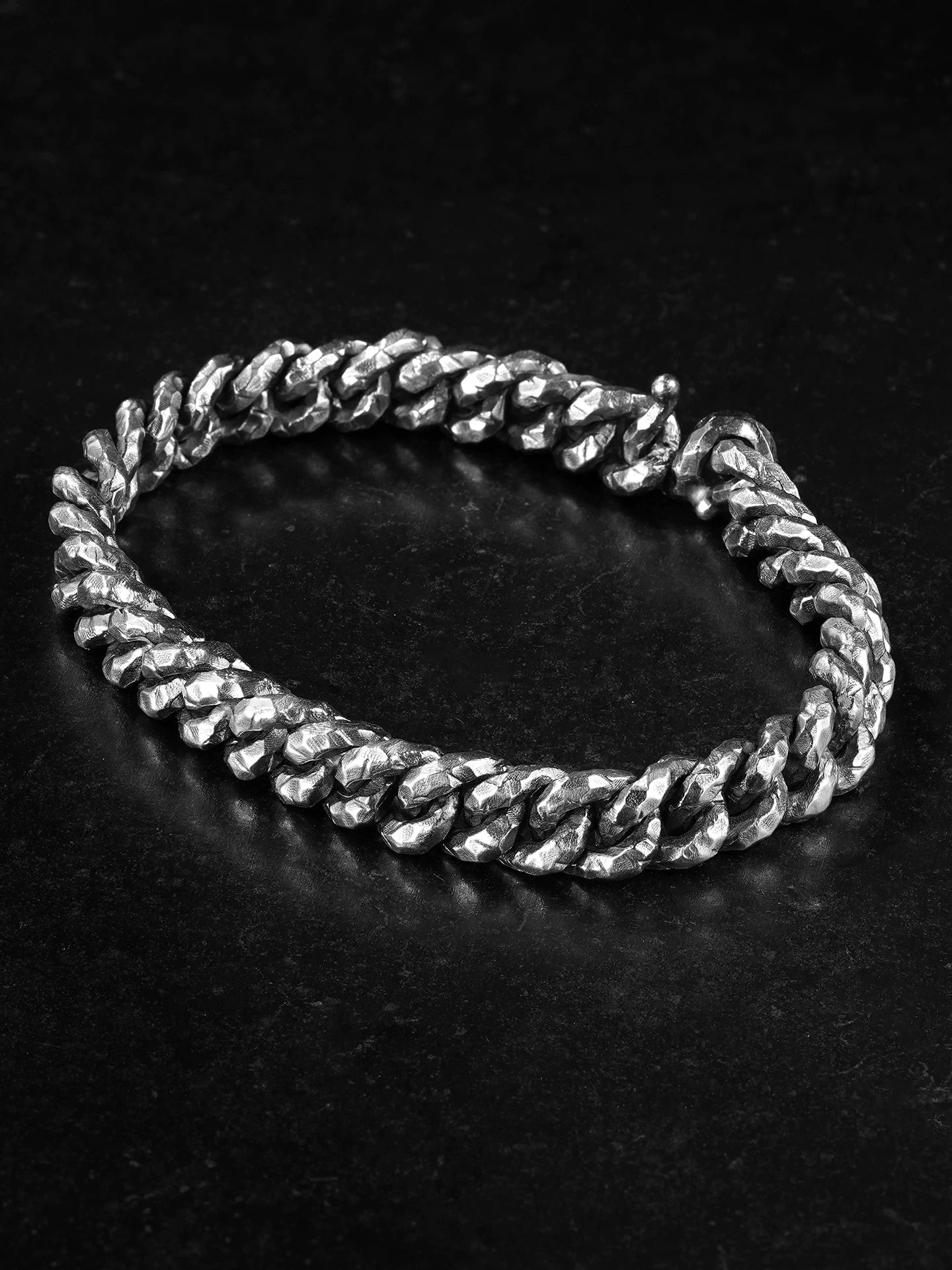 8.5mm Hammered Cuban Link 925 Silver Bracelet product view 1