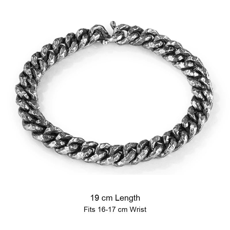 8.5mm Hammered Cuban Link 925 Silver Bracelet size option 2