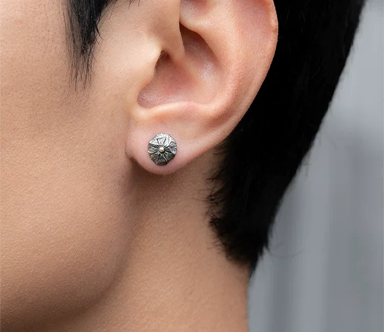 Sterling Silver North Star Wishing Stone Stud Earrings for Bikers - view 2