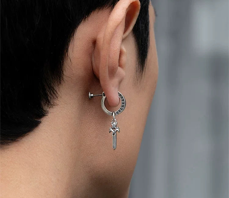 Sterling Silver Good Luck Sword Clip-On Earrings for Bikers - view 2