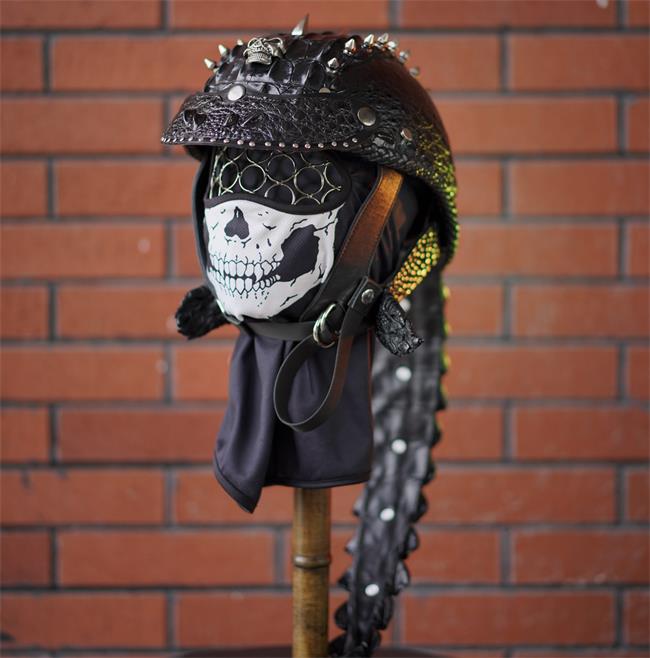 decorative-Half-helmet-Crocodile-Leather