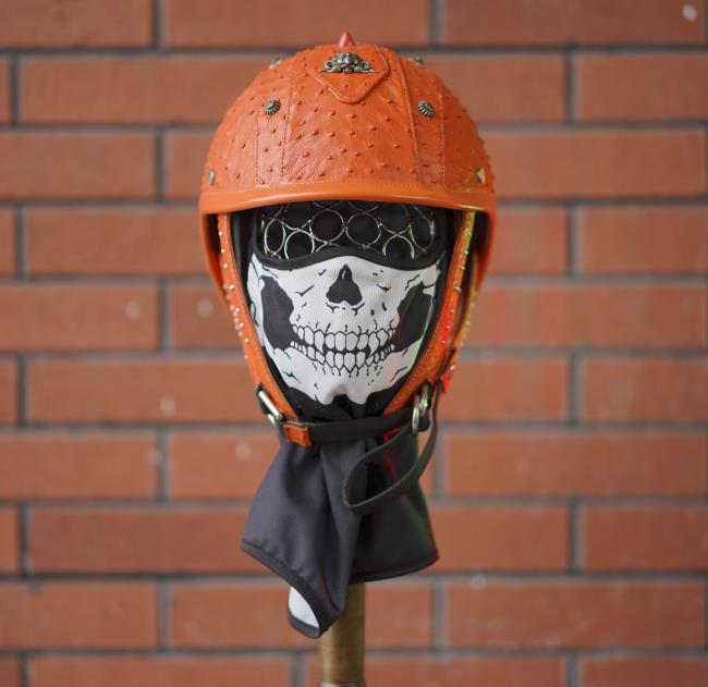 pure handmade decarative Half helmet Ostrich Leather R52-L03 – MotorcycleClubStore