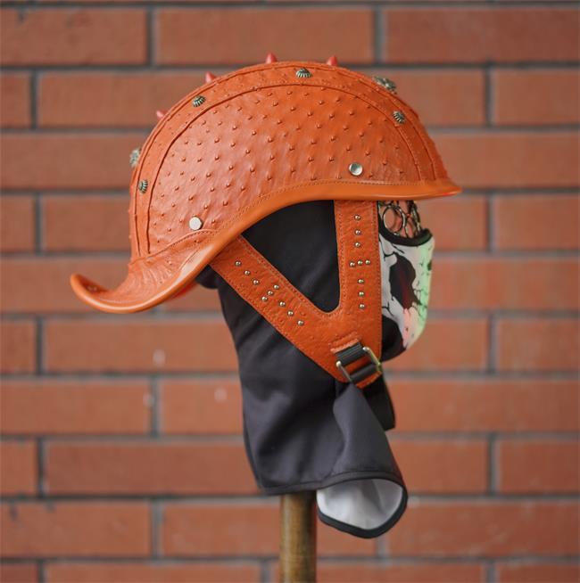 pure handmade decarative Half helmet Ostrich Leather R52-L03 – MotorcycleClubStore