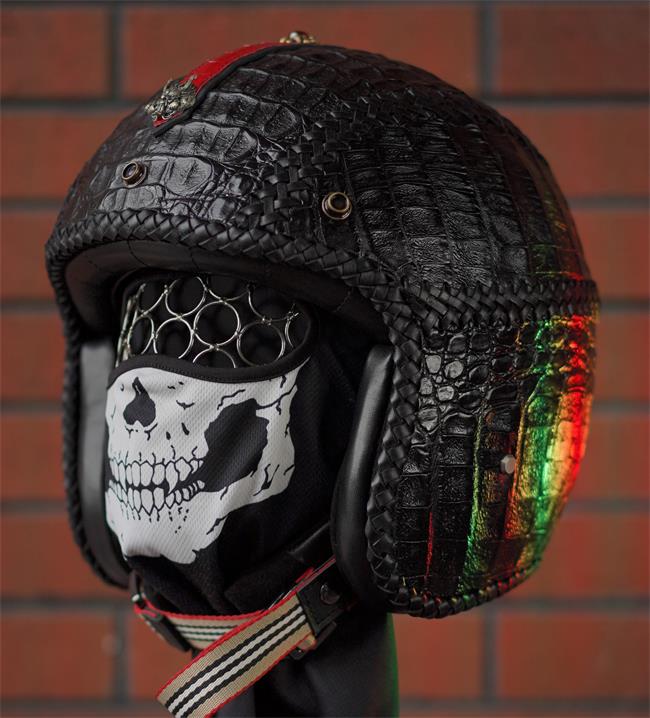 decorative-3/4helmet-crocodile-leather