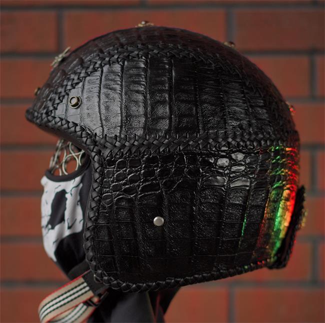 decorative-3/4helmet-crocodile-leather