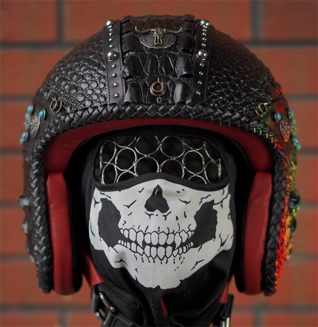 decorative-3/4helmet-crocodile-leather
