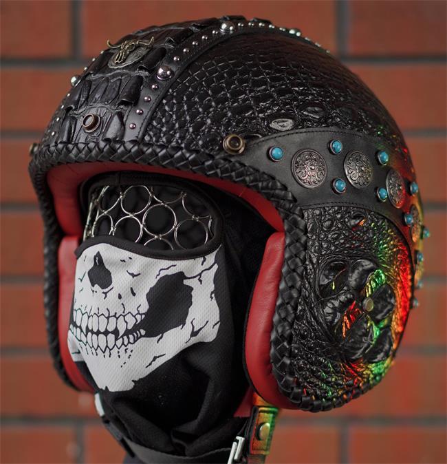 decorative-3/4helmet-crocodile-leather