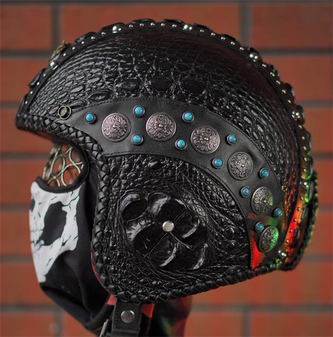 decorative-3/4helmet-crocodile-leather