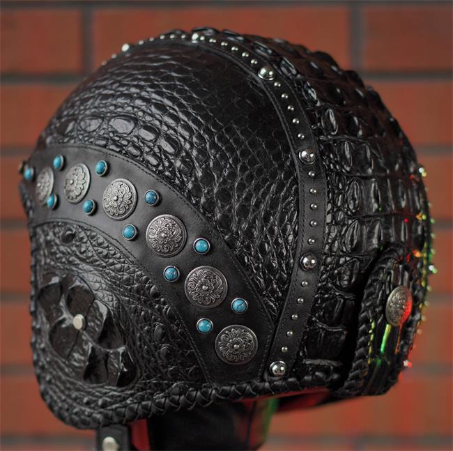 decorative-3/4helmet-crocodile-leather