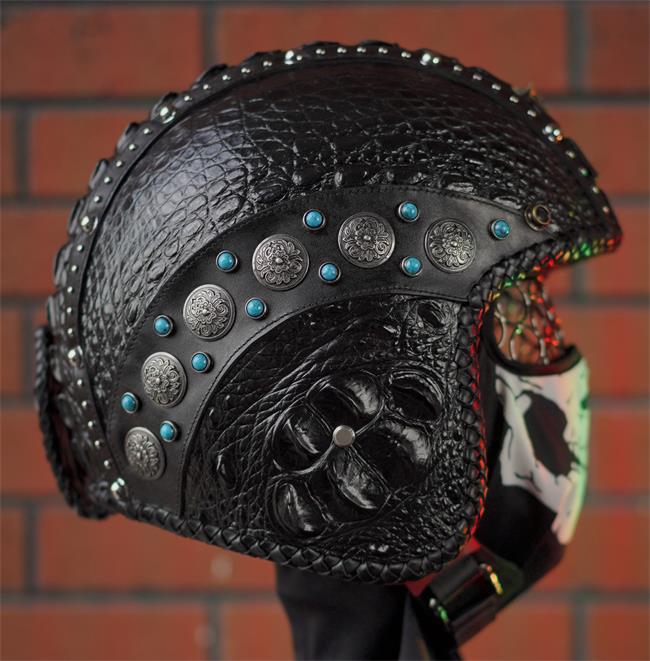 decorative-3/4helmet-crocodile-leather